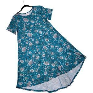 LuLaRoe Carly XS Teal Grey Paisley Floral Print High Low A-Line Swing Dress